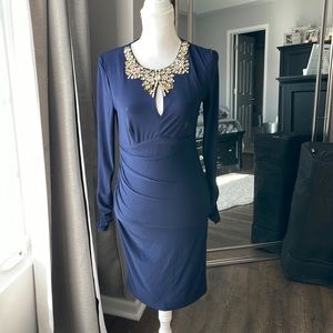 Vince Camito Beaded Neckline Navy Cocktail Dress